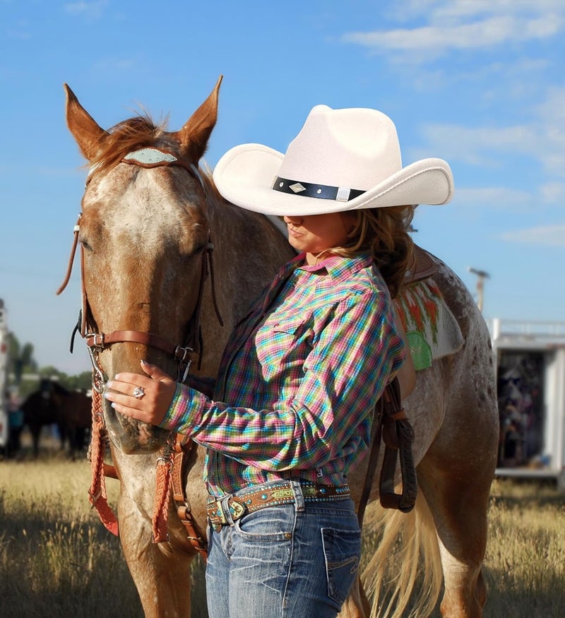 JOYEBUY Classic Wide Brim Women Men Western Style Cowboy Cowgirl Hats with Buckle Belt - Image 4